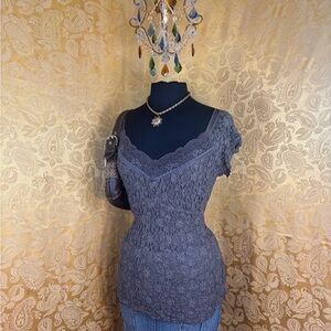 ✨Vintage Y2K Boho Dark Gray Lace Trim Top✨